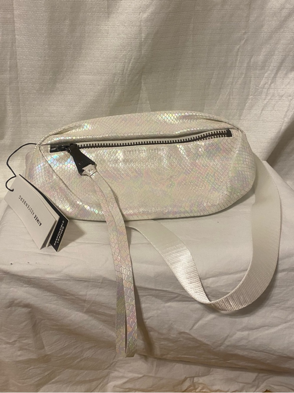 Aimee Kestenberg NWT Milan Bum Bag Hologram Snake White Crossbody Belt Bag